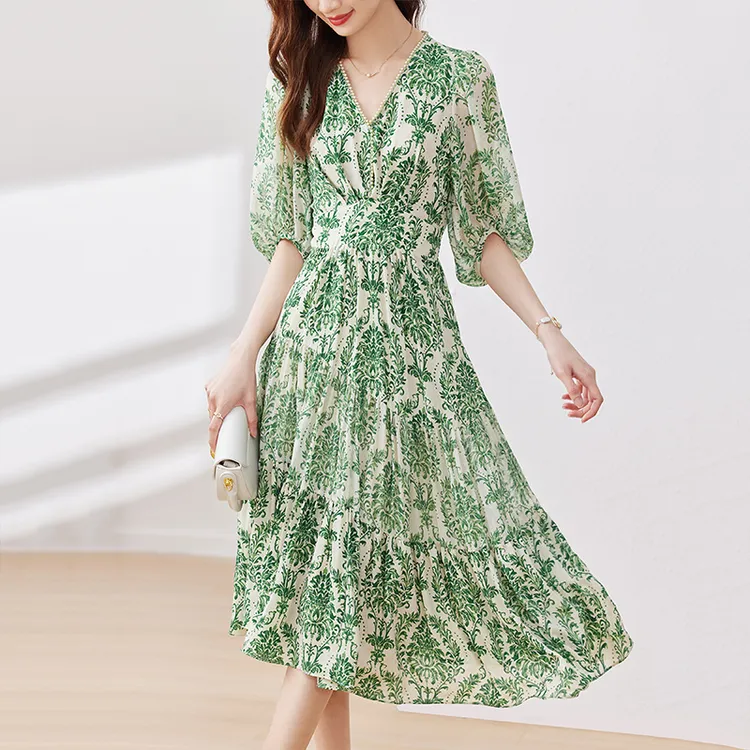 SENTUBILA Short Sleeved Dress Women's Apricot With Green Floral-4