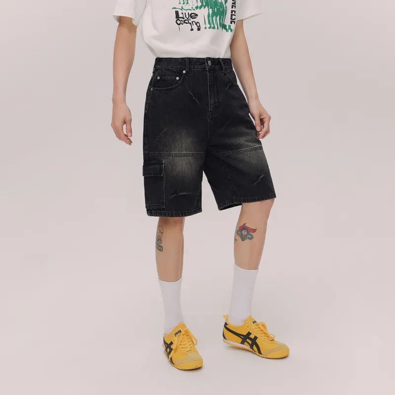 NO ONE ELSE Denim Shorts Unisex Black Gray-2