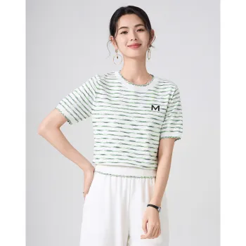 Love Elaine T Shirt Women's Green And White Stripes