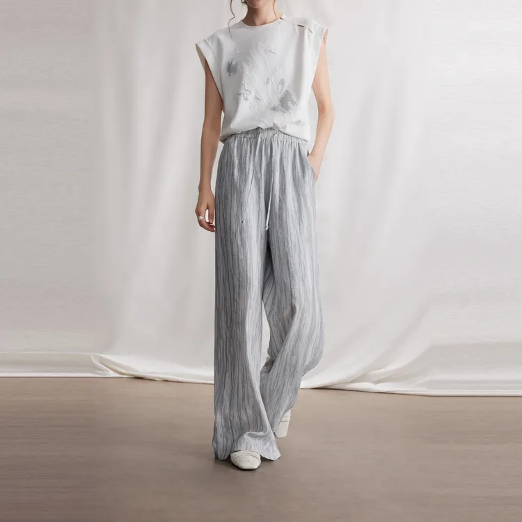 ELLE Casual Pants Women's Gray Blue-1
