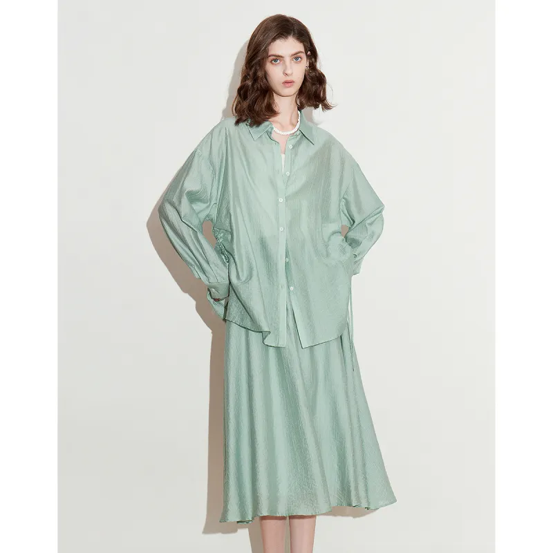 Initial Language Skirt Set Women's Blue Green-1