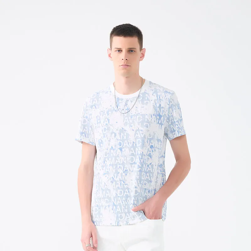 DAVID NAMAN T Shirts Men Blue With White Lettering-5