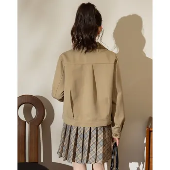 TERRE BLEUE Spring, Fall Cropped Coat Loose Fit Women's Khaki