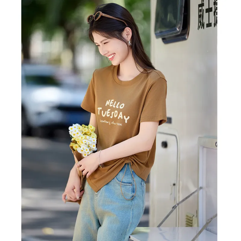 Still quiet T Shirts Women's Light Coffee-2