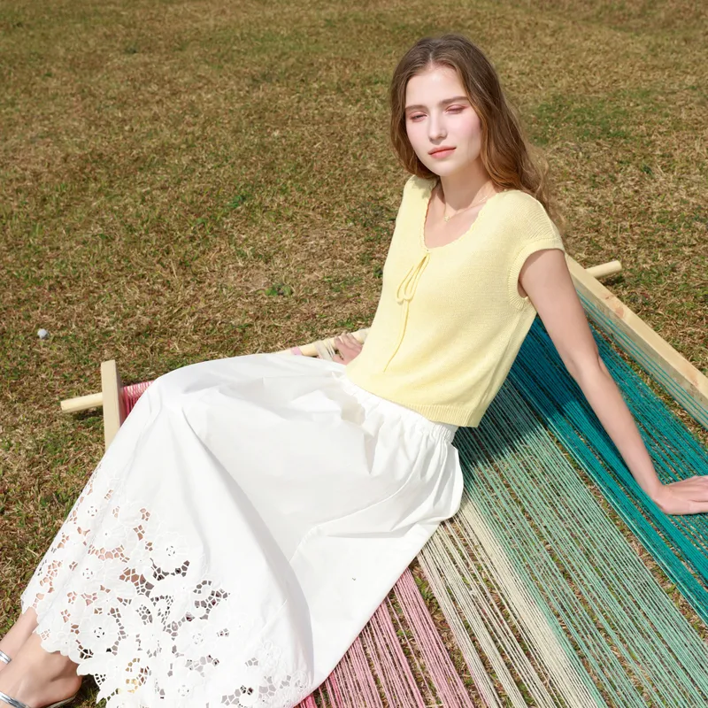 3COLOUR Casual Long Skirt Women's Cloud White-5