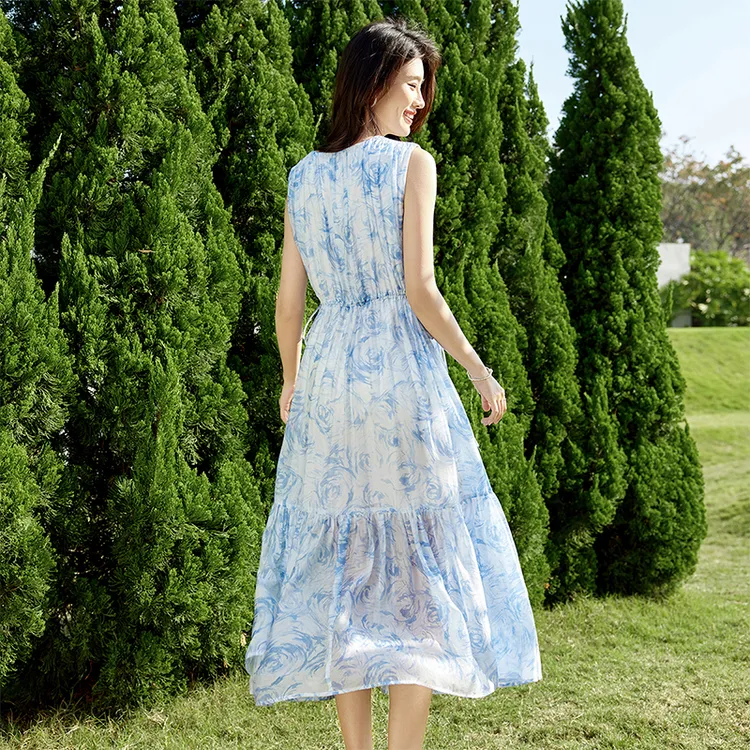 SENTUBILA Sleeveless Dresses Women's Blue Floral-4