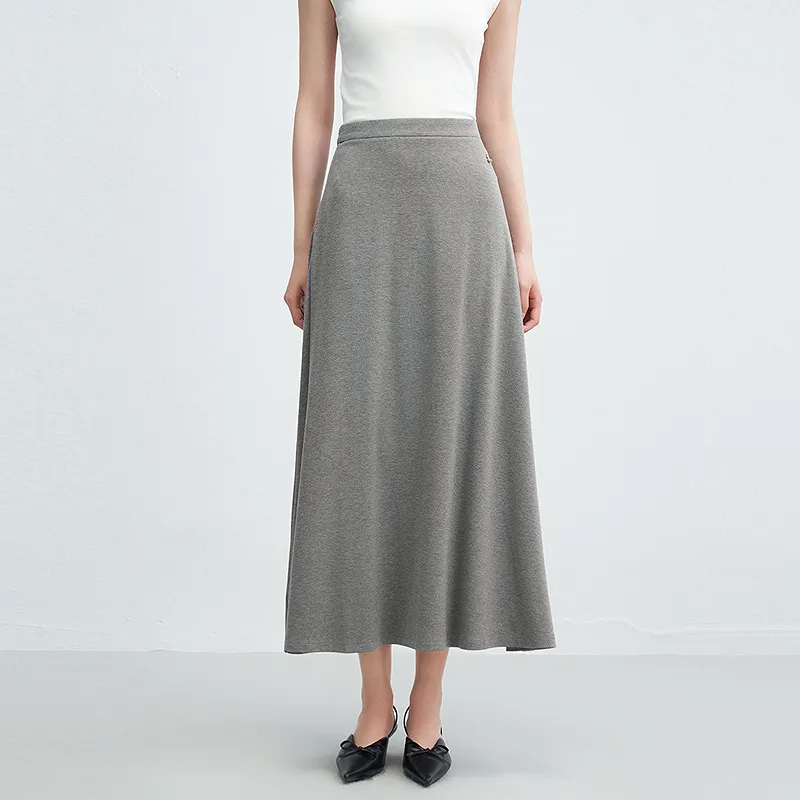 LEDIN Casual Long Skirt Women's Silver Candle Gray-5