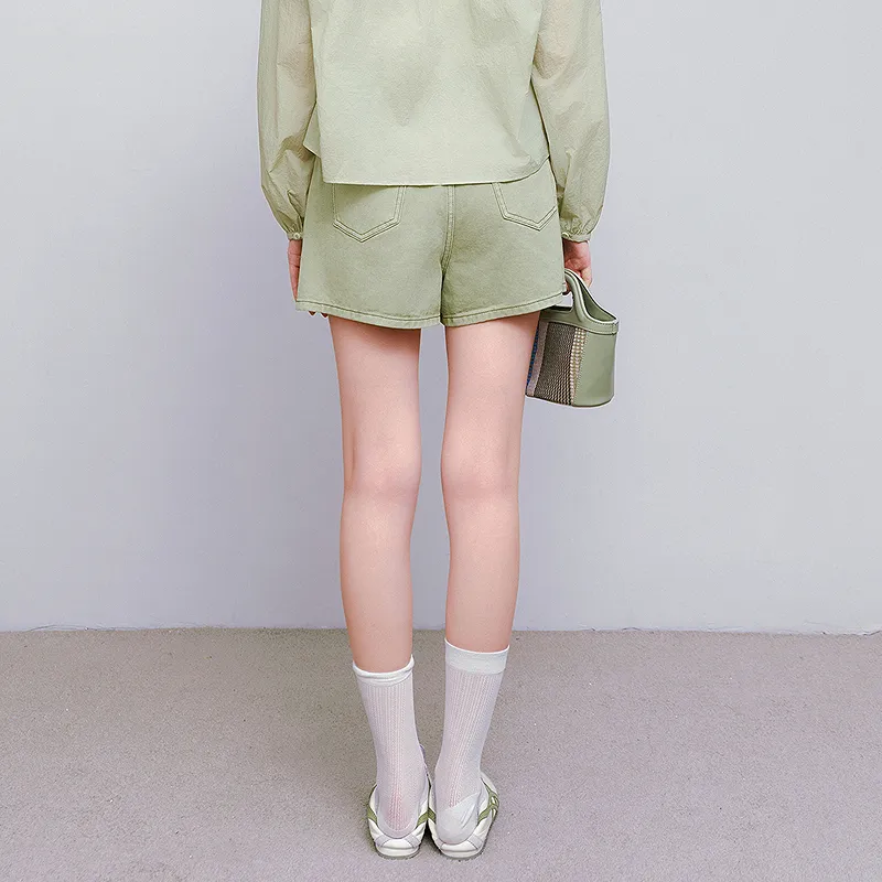 LEDIN Denim Shorts Women's Delicacy Green-5