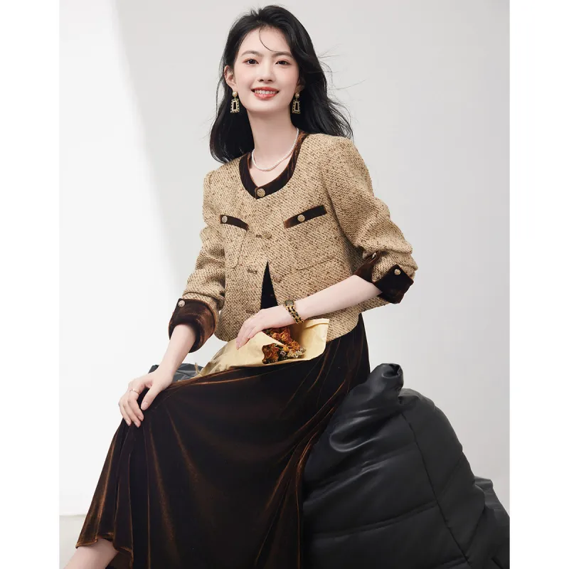 Like The Age Of Water Spring Fall Long Sleeved Dress Loose Fit Women's Coffee-3