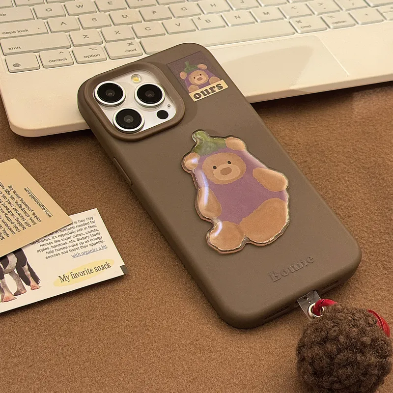 Cuttlefish Grid TPU Material Ins Eggplant Bear DIY Creative Phone Case Compatible With Apple 16/15/14/13/12/11-6