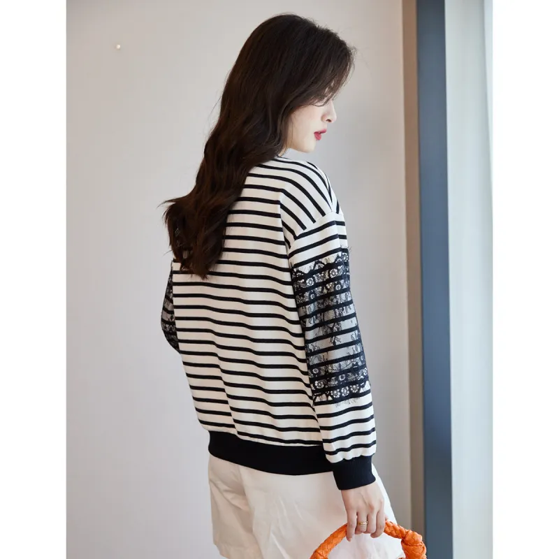 Like The Age Of Water Spring, Fall Sweatshirt Regular Women's Stripes-5