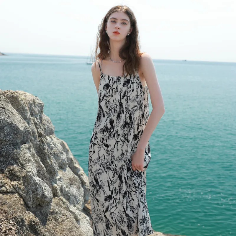 3COLOUR Slip Dress Women's Black White Floral-3