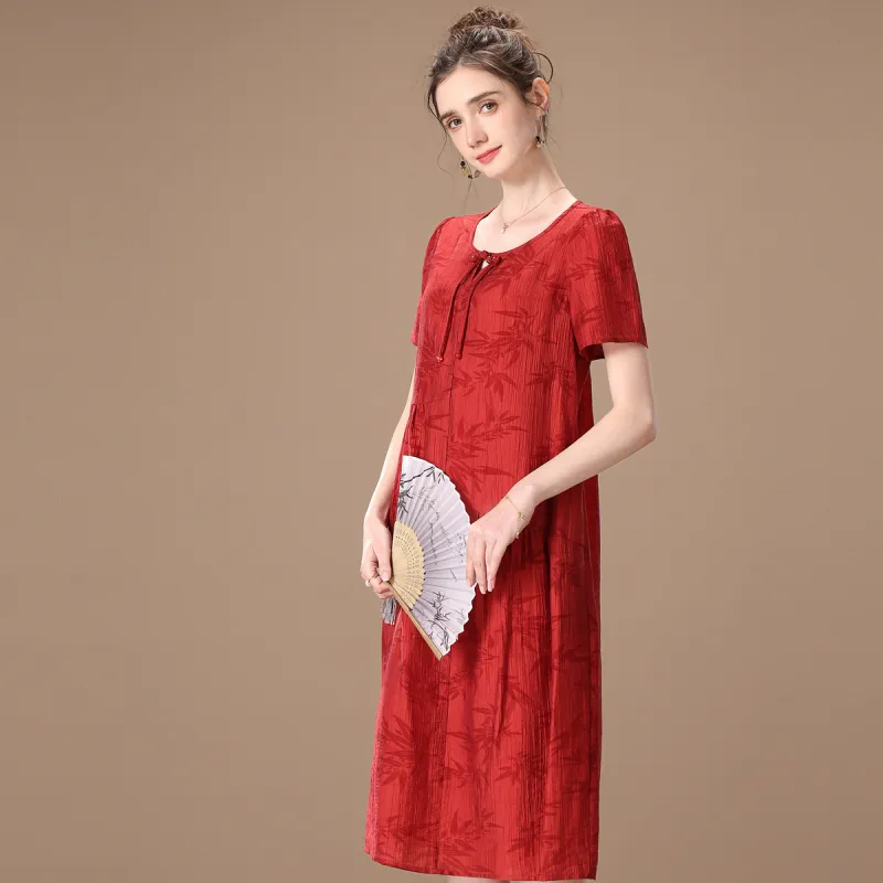 FENHONGMALI Short Sleeved Dresses Women's Red-3