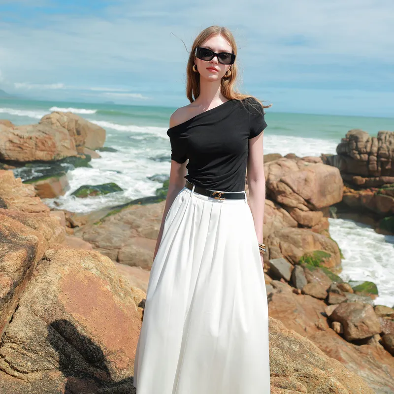3COLOUR Casual Long Skirt Women's Ecru-6