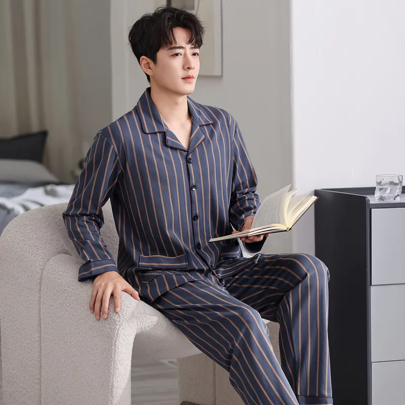 FARO Spring And Fall Pajama Set Men's Black Gray-2