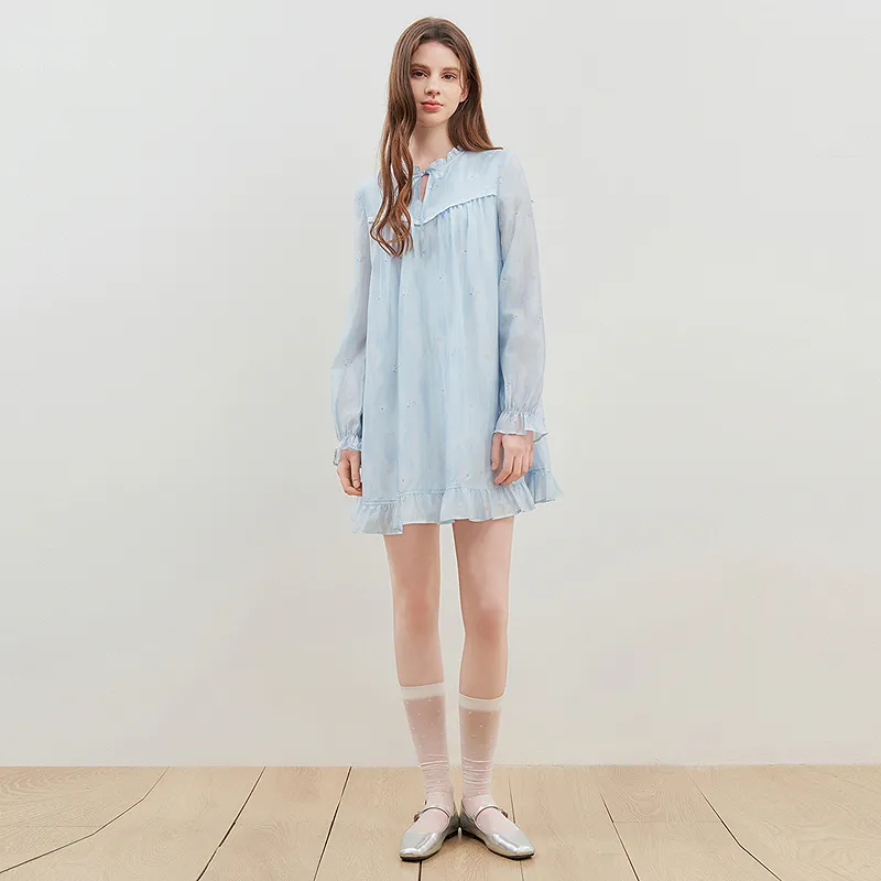 LEDIN Long Sleeved Dress Women's Ice Dew Blue-5