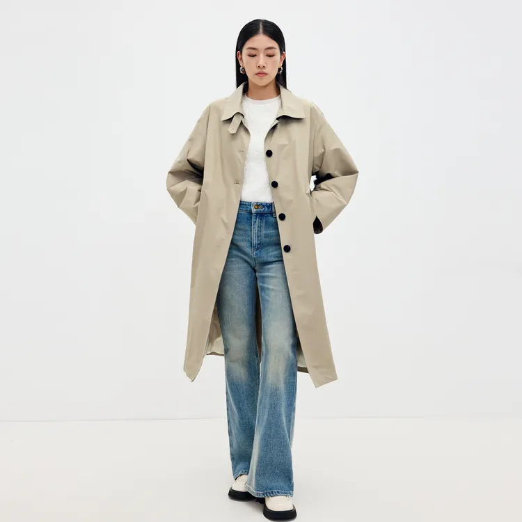 SHUIYUNJIAN Over The Knee Mid Length Lapel Trench Coat Women's Khaki-4