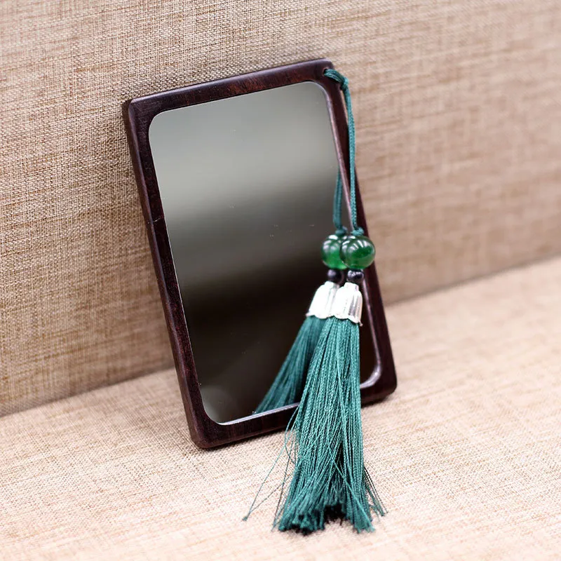 XIBI Wooden Square Small Mirror African Blackwood Single Sided Handheld Travel Makeup Mirror-1