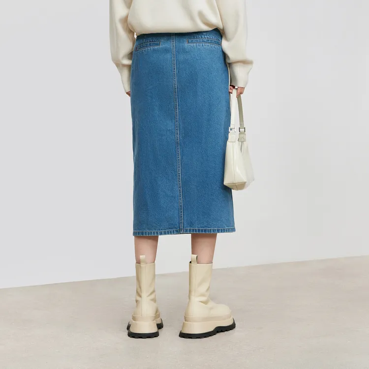 MO&CO Denim Long Skirts Women's Denim Blue-4
