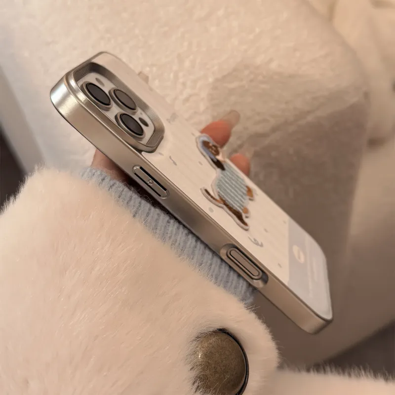 QIZHENG ABS+PC Material Milk Blue Cute Embroidery Puppy Phone Case Compatible With Apple 16 Pro Max/15/14/13/12/11-6