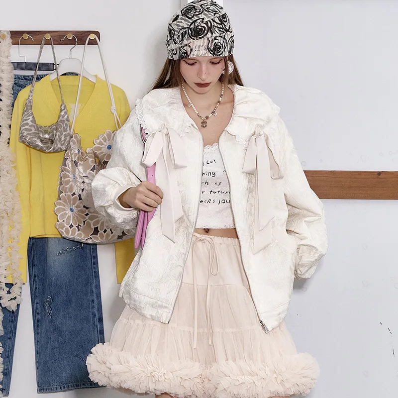 ELF SACK Cropped Coat Women's Soft Warm White-3