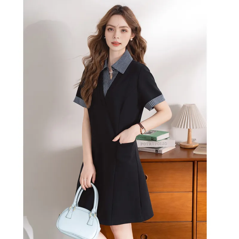 FAWENXIANGZI Short Sleeved Dress Women's Black-5
