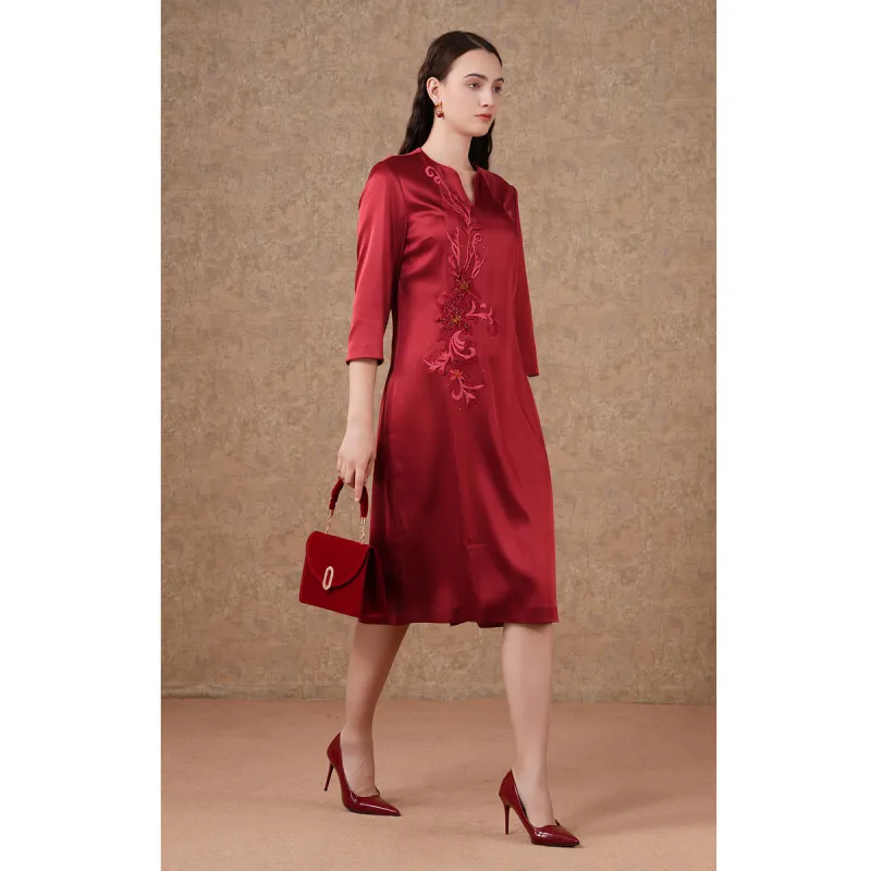 QIAOWANNI Long Sleeved Dresses Women's Persian Red-3