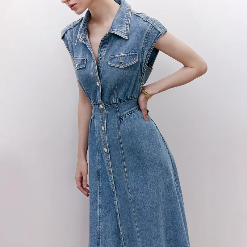 ONLY Sleeveless Dresses Women's J34 390 Washed Denim Blue-5