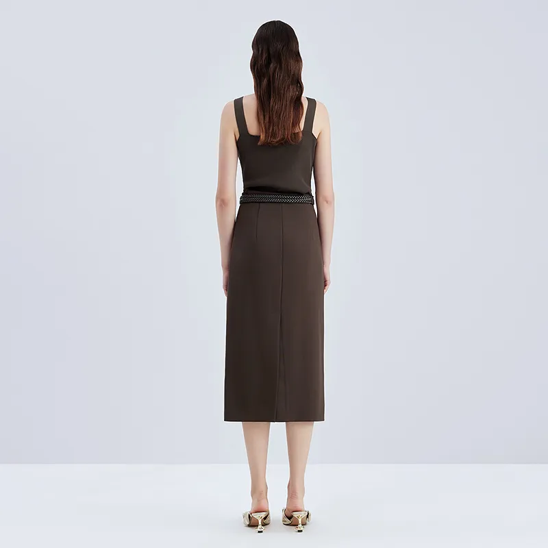 IDPAN Casual Long Skirts Women's Coffee-4