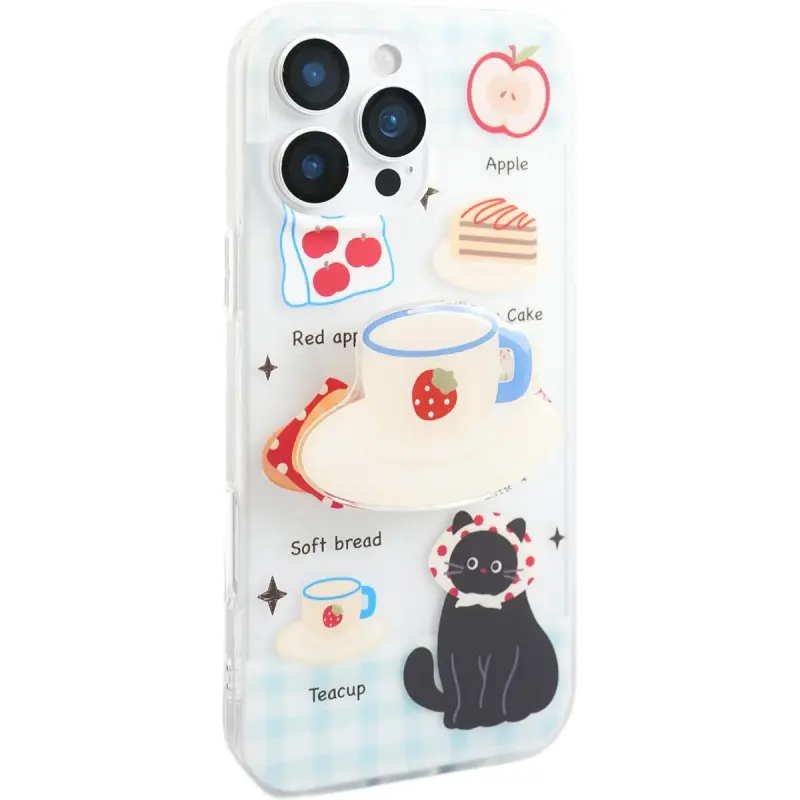 Sopi Acrylic Material Plaid Black Cat Cake Dessert Phone Cases Compatible With IPhone 16/15 Pro Max/Apple 13/14 Pro/Max-1