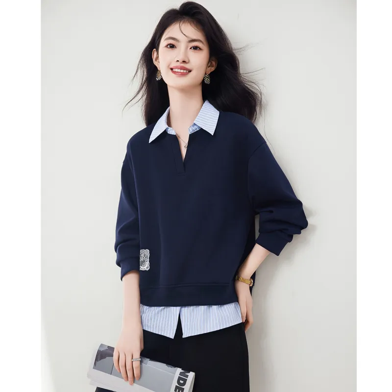XINFEIYU Sweatshirt Women's Navy Blue-4