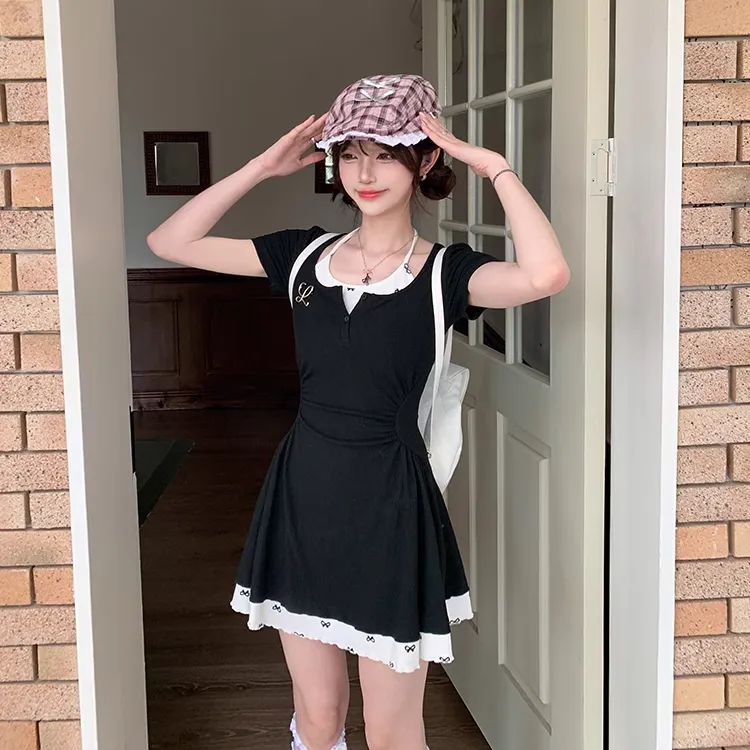 QYPRF Short Sleeved Dress Women's Black-2