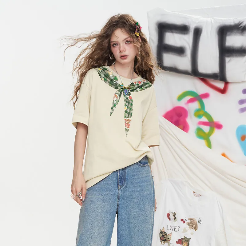 ELF SACK T Shirts Women's Handkerchief Khaki Beige-2