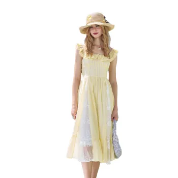 ELF SACK Short Sleeved Dress Women's Stripes Yellow