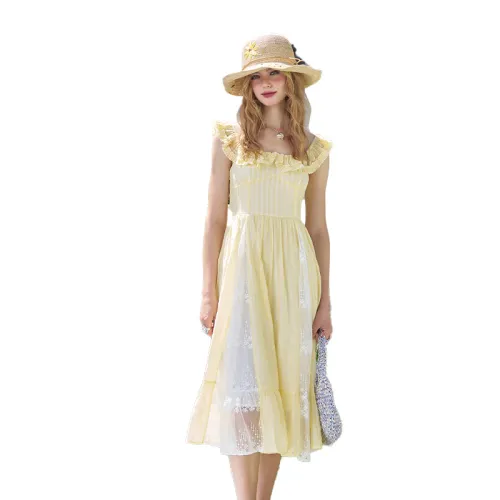 ELF SACK Short Sleeved Dress Women's Stripes Yellow