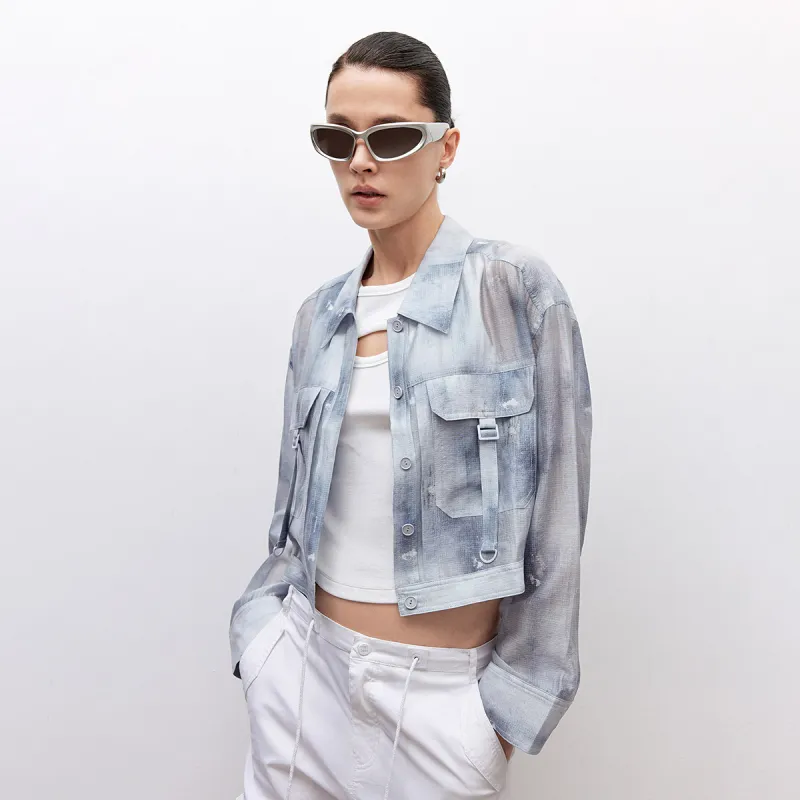ONLY Shirt Women's Eroded Denim Textured Light Blue-5