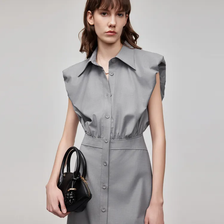 ELLE Sleeveless Dress Women's Medium Gray-4