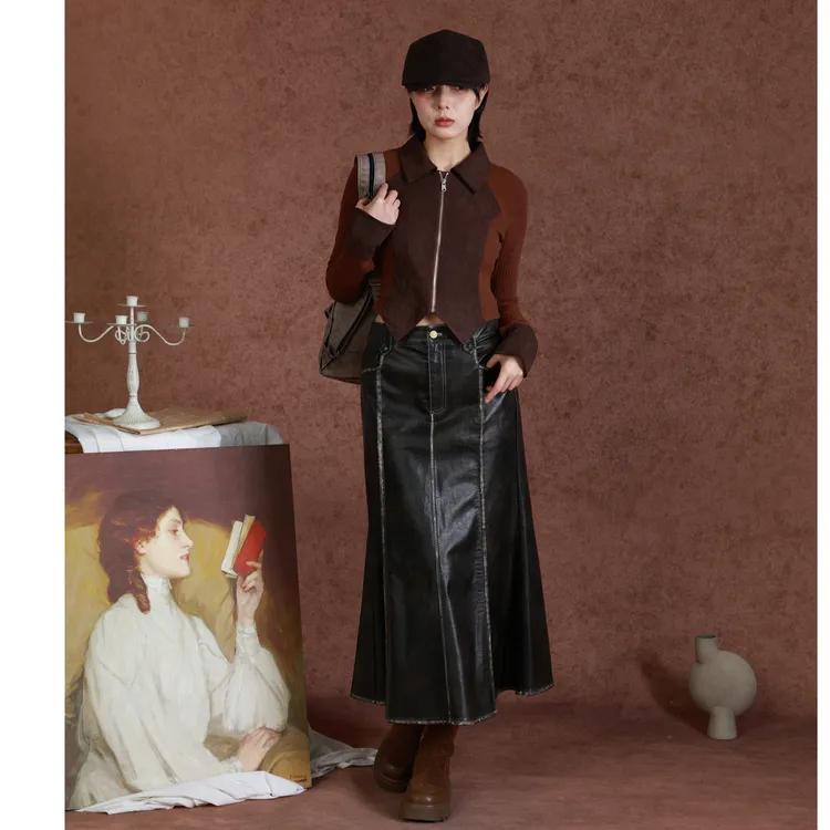 SETIROM Leather Long Skirt Women's Black-2