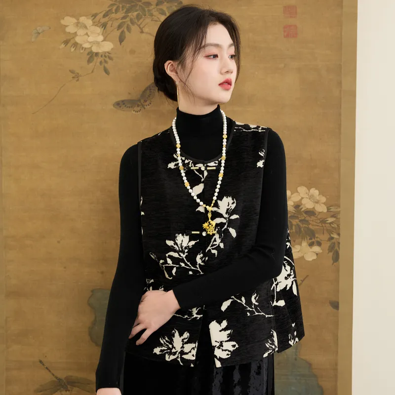 3COLOUR Vest Women's Black Rice Floral-5