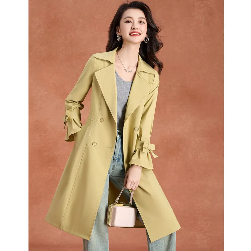 Mylan Trench Coat Cinched Waist Women's Light Yellow-2