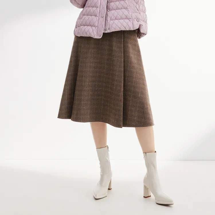 SHUIYUNJIAN Casual Long Skirts Women's Coffee Plaid-7