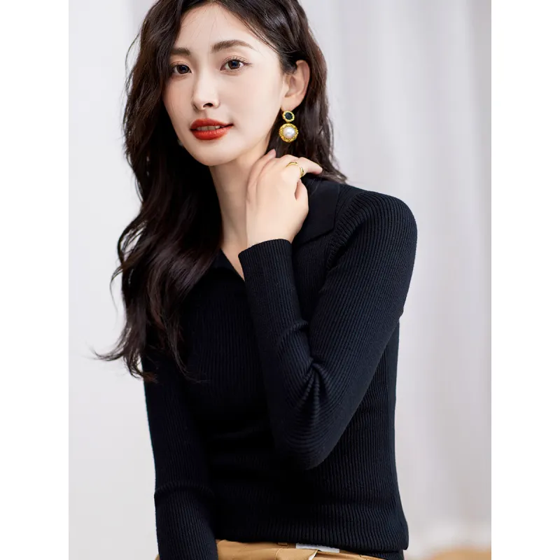 Love Elaine Spring Fall Knitwear Slim Fit Women's Black-3