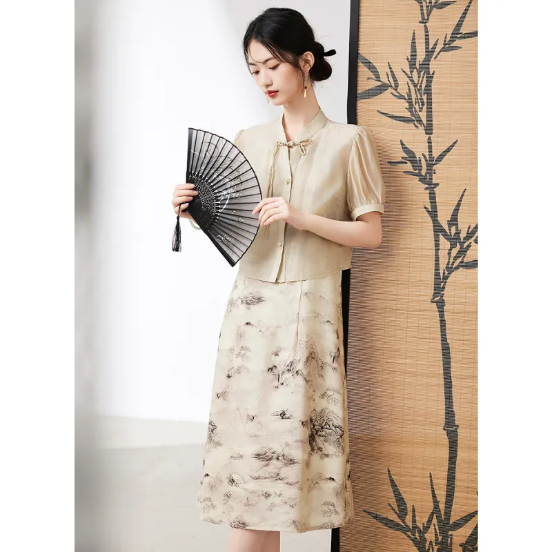 XINFEIYU Skirt Set Women's Beige-1