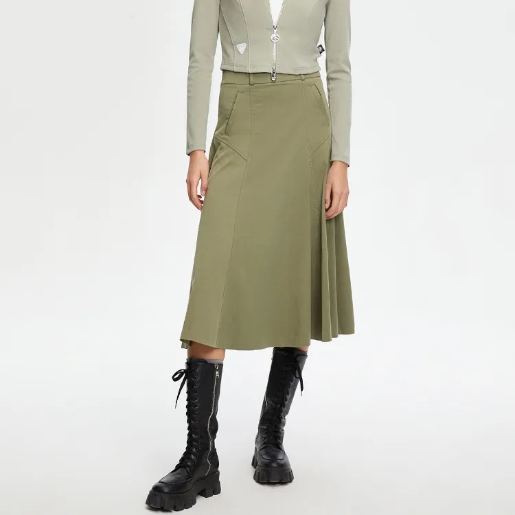 ONLY Denim Long Skirts Women's E03 Deep Morning Green DEEP LICHEN GREEN-2