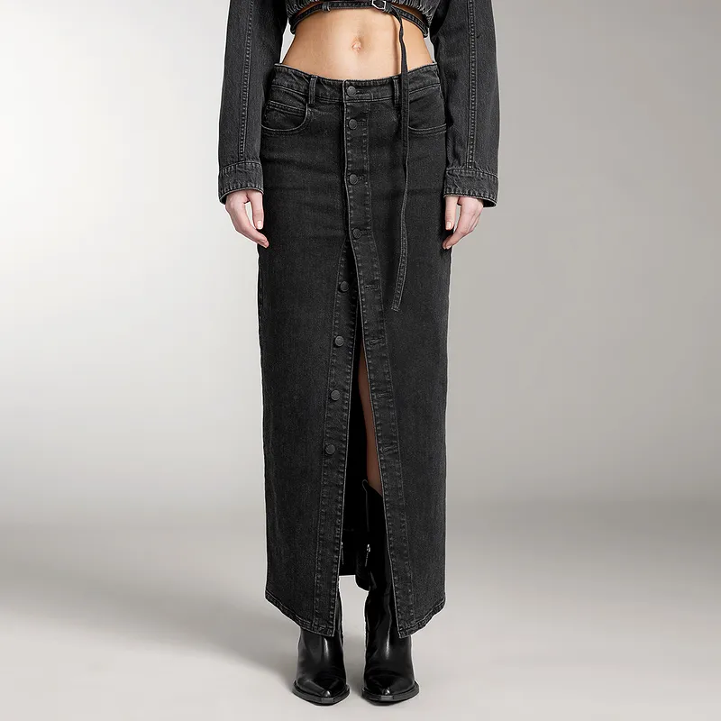 Miss Sixty Denim Long Skirts Women's Black Gray-2