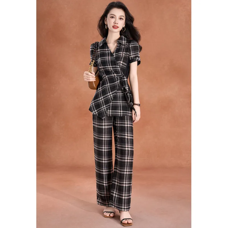 Mylan Casual Suits Women's Black White Plaid-4