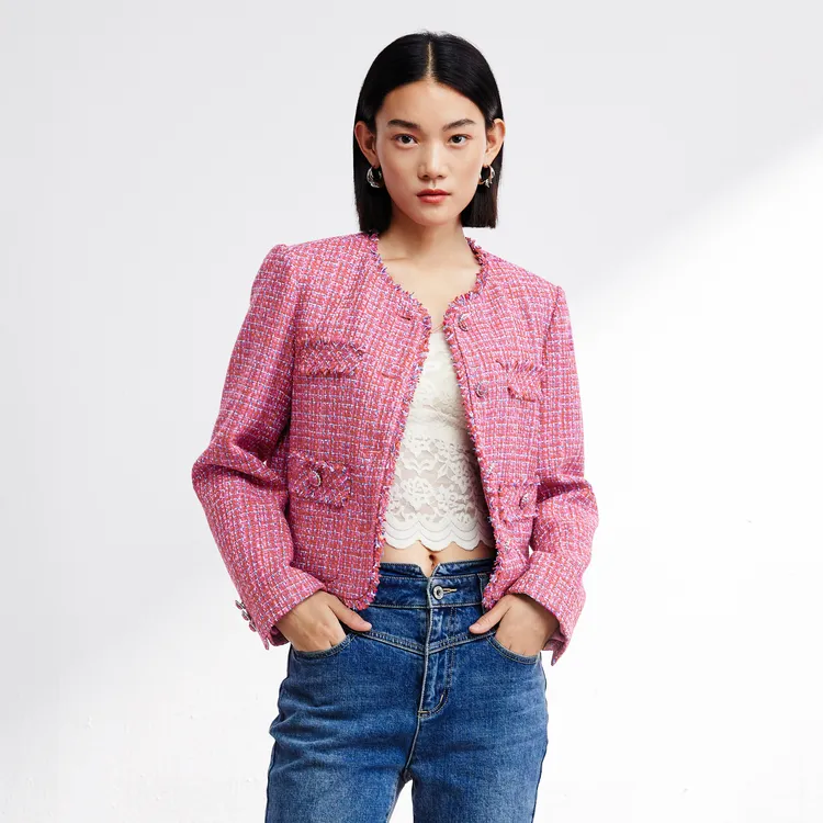 SHUIYUNJIAN Cropped Coats Women's Rose Red-2