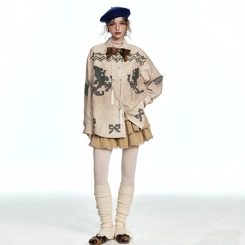ELF SACK Shirt Women's Bowknot Khaki-2
