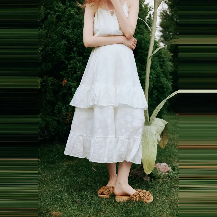 ELLE Casual Long Skirts Women's White-2