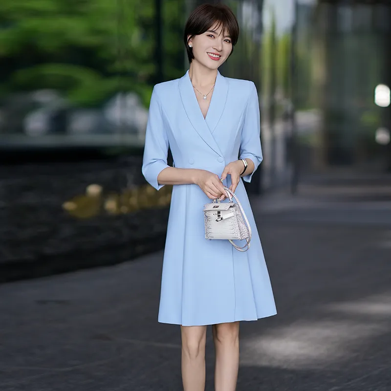 ONE SHALLOW Short Sleeved Dresses Women's Blue-6